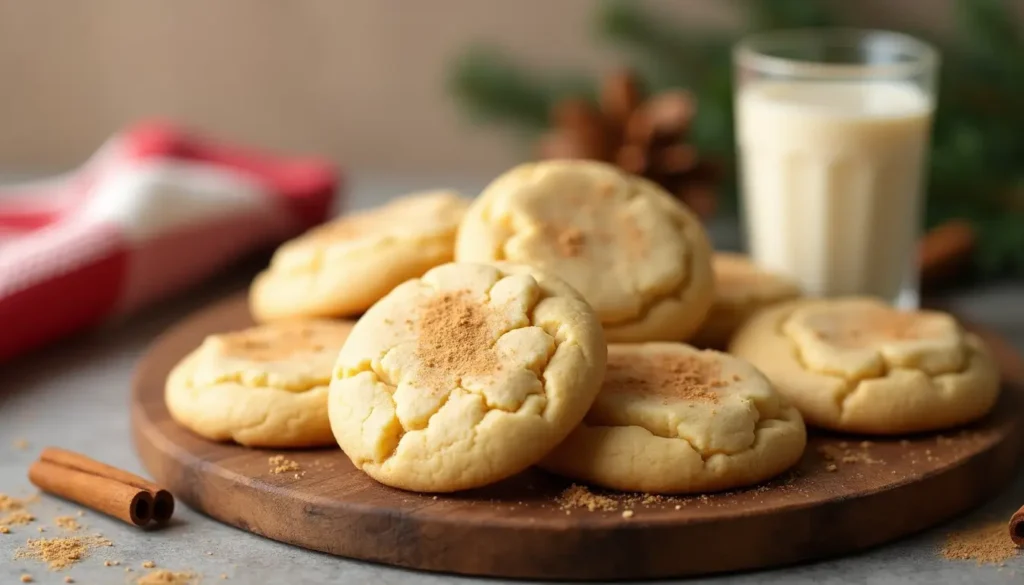 A plate of healthy eggnog cookies with a light glaze and a sprinkle of nutmeg, perfect for the holiday season.